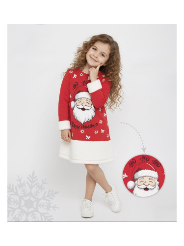 Коледна детска рокля в червено с коледна картинка с Дядо Коледа