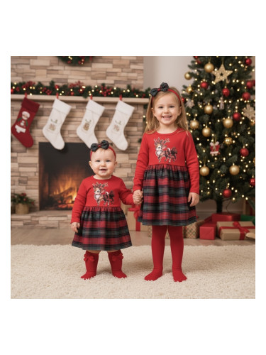 Комплект от 2 части-детска рокля с дълъг ръкав а с картинка в червено 