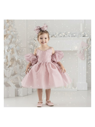 Официална празнична детска рокля с тюл в розово Даян с панделка за кос