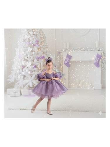 Официална детска рокля с тюл в лилаво Даян и панделка за коса от колек