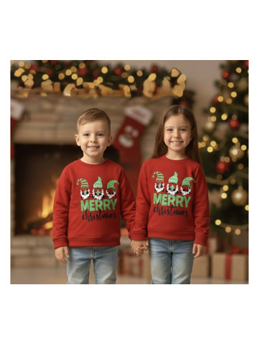 Коледна ватирана блуза в червено с надпис