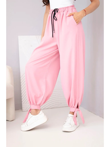 Kesi Włoski Women's wide-leg pants with ties at the bottom light pink