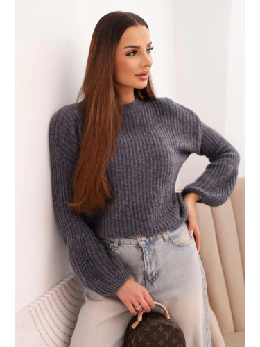 Kesi Włoski Women's sweater made of baby alpaca with puff sleeves graphite