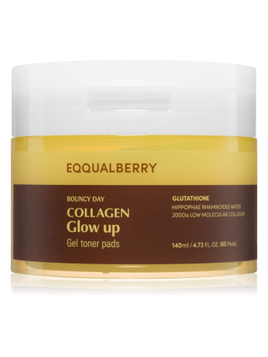 EQQUALBERRY Collagen Glow Up Gel Toner Pads тонизиращи възглавнички за озаряване на лицето 60 бр.