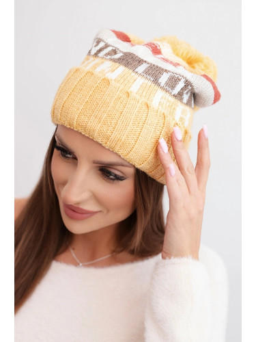 Kesi Women's winter hat with wool and a large pompom K422 mustard
