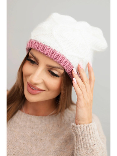 Kesi Women's winter hat made of wool with a woven pattern K443 white + pink