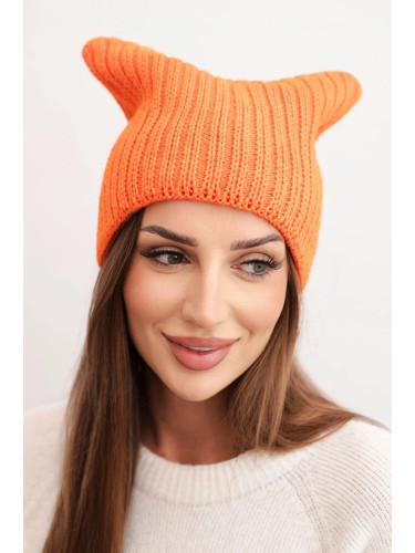 Kesi Women's winter cap with wool in a cat shape made of ribbed knit K419 orange