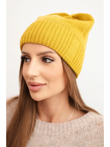 Kesi Women's winter hat made of wool with a classic ribbed knit K444 mustard