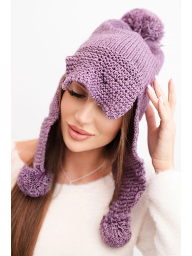Kesi Women's winter cap with wool, visor, and pom-poms K475 purple