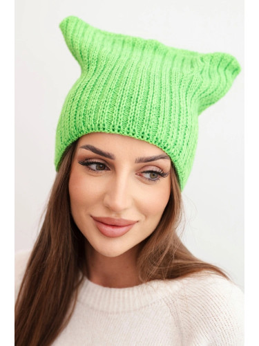 Kesi Women's winter hat with wool in a cat-style design made of ribbed knit K419 green
