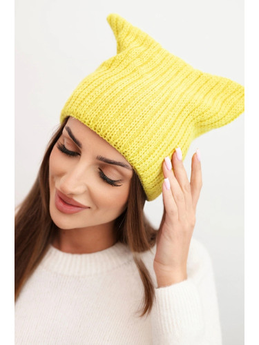 Kesi Women's winter hat with wool in a cat style made of ribbed knit K419 kiwi