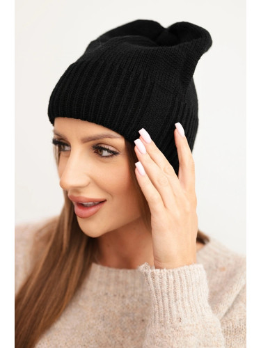 Kesi Women's winter hat made of wool with a classic ribbed knit K444 black