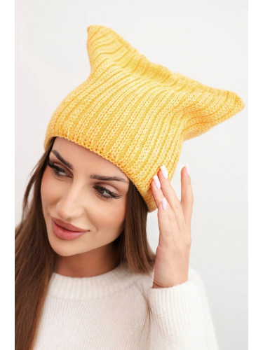 Kesi Women's winter hat with wool in a cat style made of ribbed knit K419 yellow