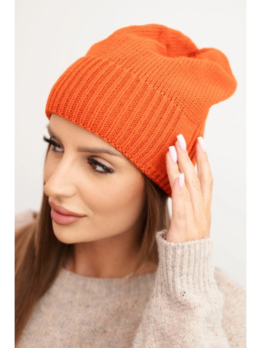 Kesi Women's winter hat made of wool with a classic ribbed knit K444 orange