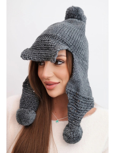 Kesi Women's winter hat with wool, visor and pom poms K475 graphite