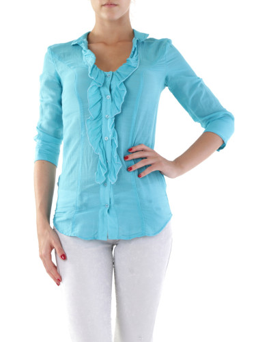 Синя блуза с волани