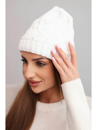 Kesi Women's winter hat with wool and decorative braid with pearls K470 white