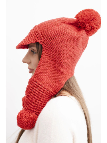 Kesi Women's winter cap with wool, visor, and pom-poms K475 red
