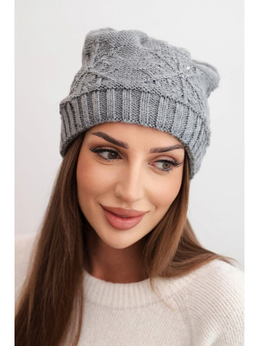 Kesi Women's winter hat with wool and decorative weave with pearls K470 dark gray