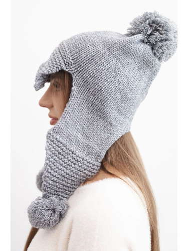 Kesi Women's winter cap with wool, visor and pom-poms K475 dark gray