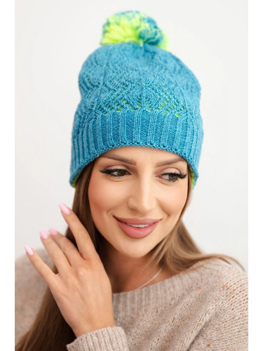Kesi Women's winter hat with wool in decorative knit and pom-pom K467 denim