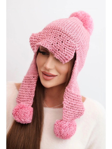 Kesi Women's winter cap with wool, visor and pom-poms K475 pink