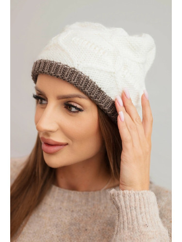 Kesi Women's winter hat made of wool with a woven pattern K443 ecru