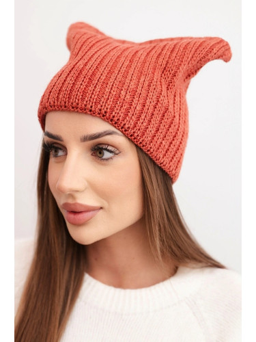 Kesi Women's winter hat with wool in a cat style made of ribbed knit K419 rusty