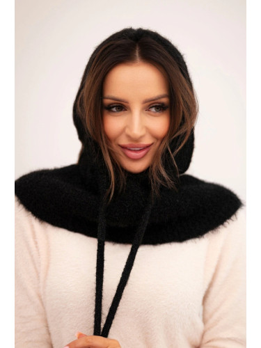 Polski Women's hooded cap with ties and braid weave black