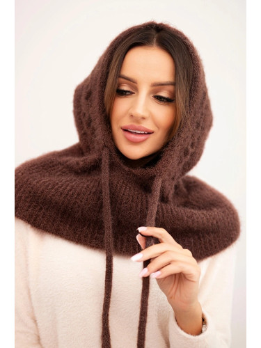Polski Women's hooded cap with ties and braided pattern brown