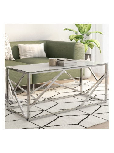Sonata H Кафе маса, сребриста, неръждаема стомана и закалено стъкло
