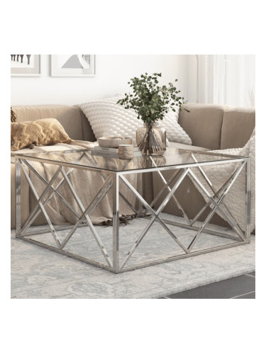 Sonata H Кафе маса, сребриста, неръждаема стомана и закалено стъкло