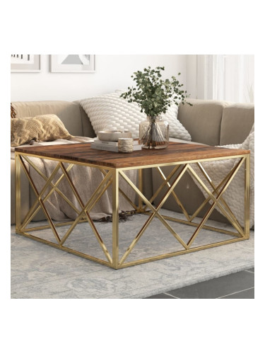 Sonata H Кафе маса, златиста, инокс и дърво от траверси масив