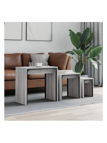 Sonata H Стифиращи кафе маси, 3 бр, сив сонома, инженерно дърво