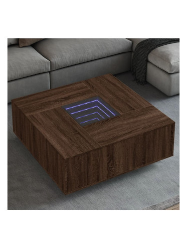 Sonata H Маса за кафе с Infinity LED, кафяв дъб, 100x100x40 см