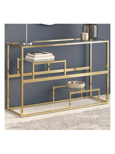 Sonata H Конзолна маса, златиста, неръждаема стомана и закалено стъкло