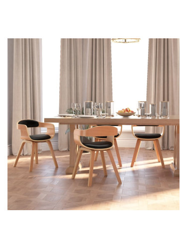 Sonata H Трапезни столове, 4 бр, черни, извито дърво и изкуствена кожа