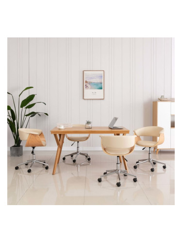 Sonata H Въртящи се трапезни столове, 4 бр, кремави, изкуствена кожа