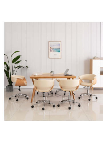 Sonata H Въртящи се трапезни столове, 6 бр, кремави, изкуствена кожа