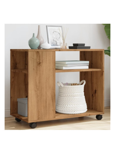 Sonata H Странична маса с колела дъб артизан 70x35x60 см инженерно дърво