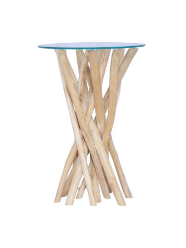 Sonata H Маса за кафе със стъклен плот, 35x35x50 см, тиково дърво масив