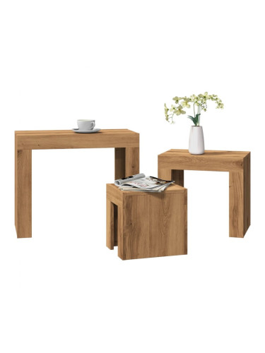 Sonata H Стифиращи кафе маси, 3 бр, дъб артизан, инженерно дърво