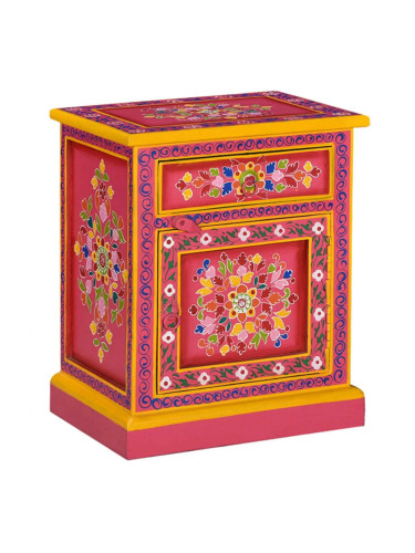 Sonata H Нощно шкафче, мангово дърво масив, розово, ръчно рисувано