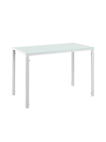 Трапезна маса Stathelle 105x60x75 см бял стъклен плот 4 стола бели