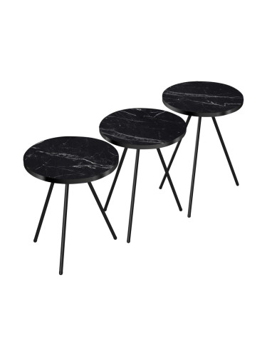 Маси за гнездене Ølgod комплект от 3 мраморни изглеждащи черни []