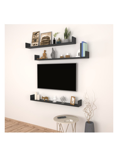 Стенен рафт Höganäs 3 бр. 120x15x12cm вид на мрамор, черен []