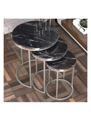 Маси за гнездене Bornholm в комплект от 3 бр., мрамор, черни []