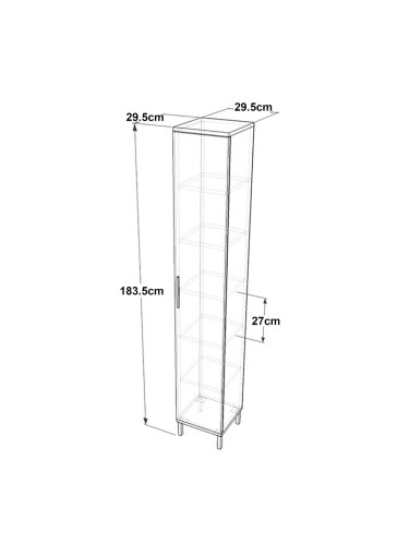 Висок шкаф Lieto с 6 отделения за съхранение 183,5 x 29,5 x 29,5 см дъб сив ​​[]