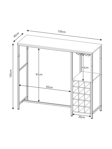 Бар маса Trøndelag 120x40x105 см с поставка за вино за 15 бутилки []