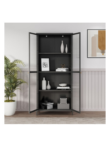 Витрина Säkylä стомана 180x80x35 см черен []